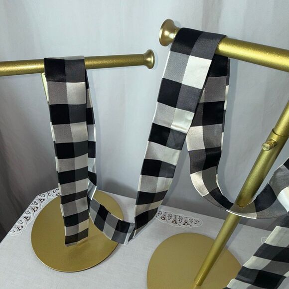 1970s Mod Black & White Checkered Taffeta Sash – 80.5” Long Vintage Belt Scarf - Picture 4 of 15